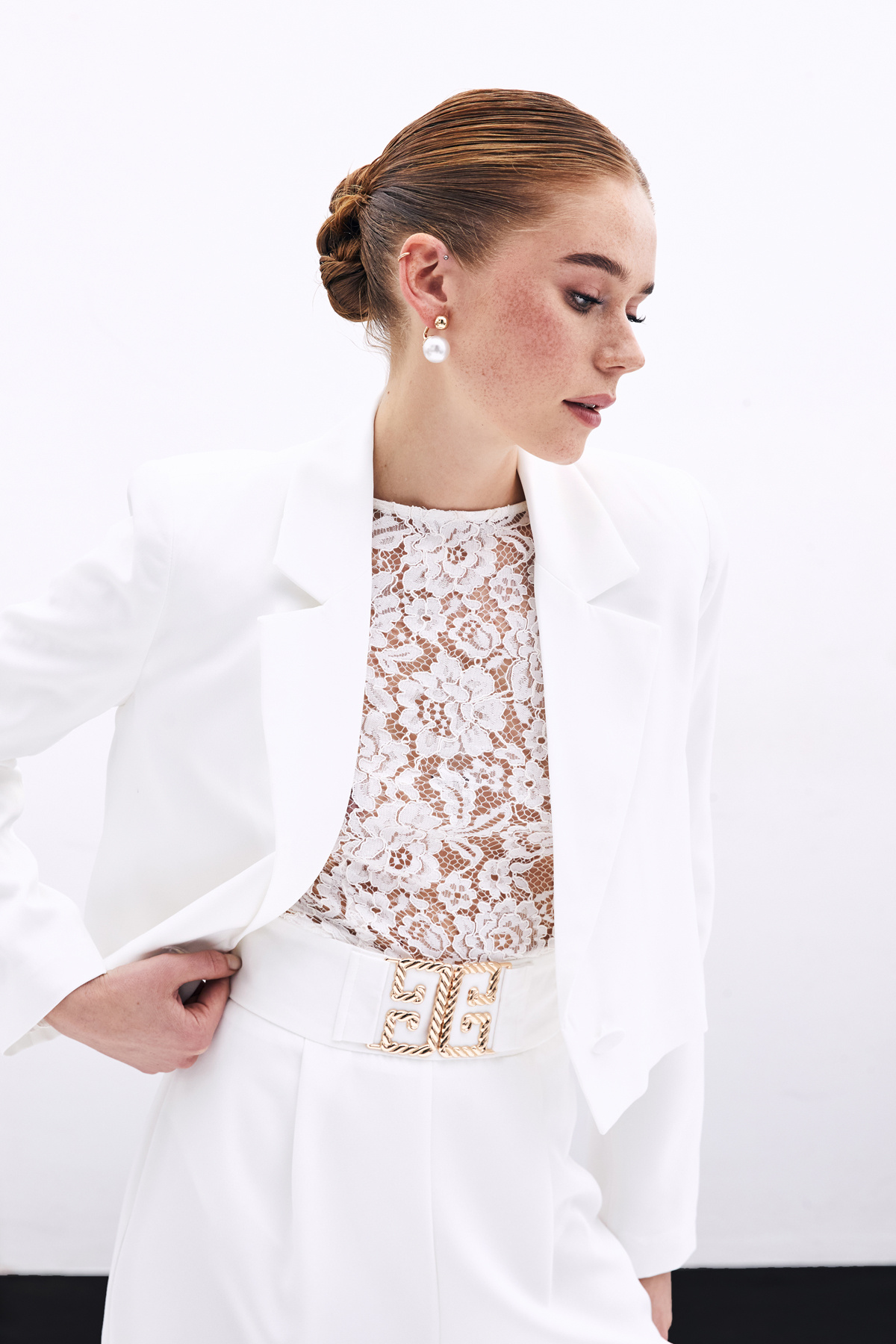 Kısa Krep Ceket - Ekru