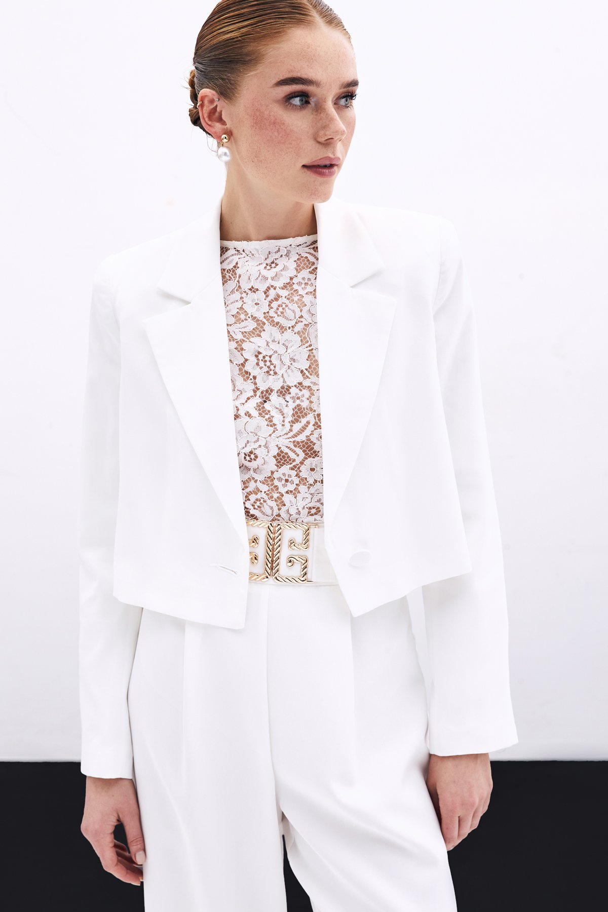 Kısa Krep Ceket - Ekru