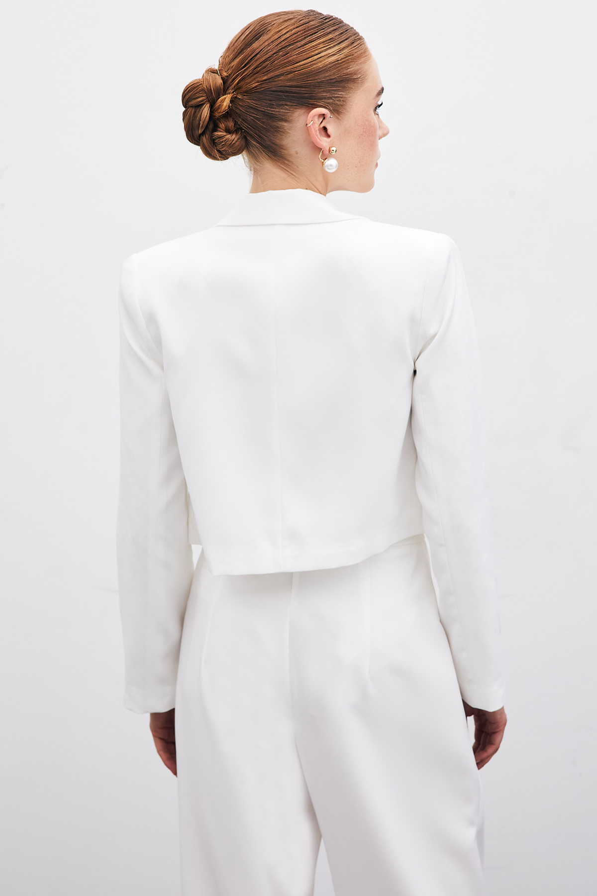 Kısa Krep Ceket - Ekru