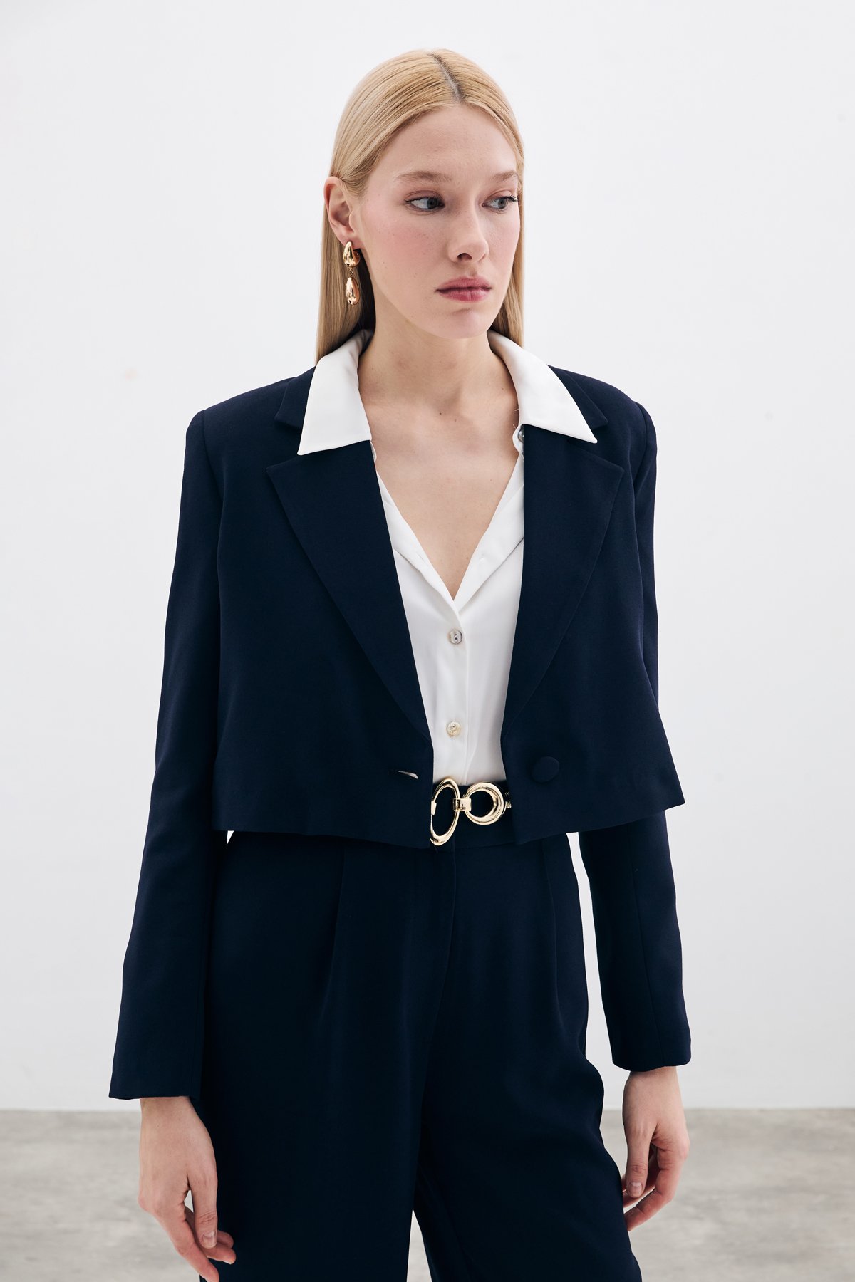 Kısa Krep Ceket - Lacivert