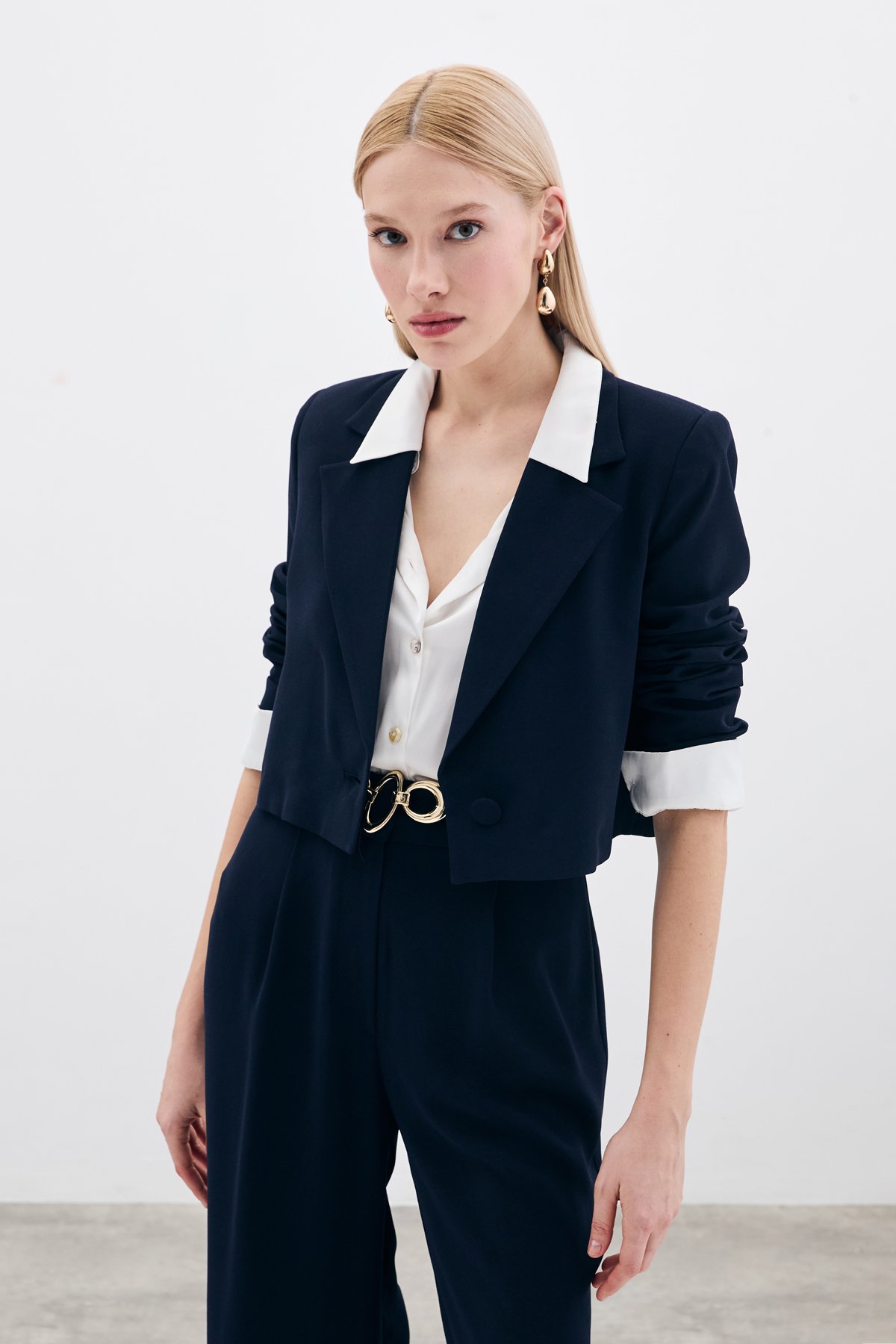 Kısa Krep Ceket - Lacivert