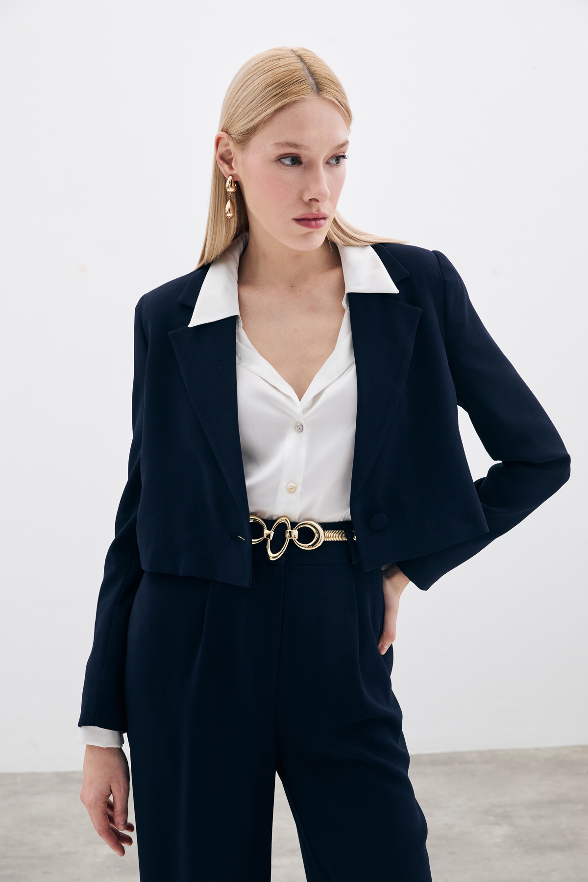 Kısa Krep Ceket - Lacivert