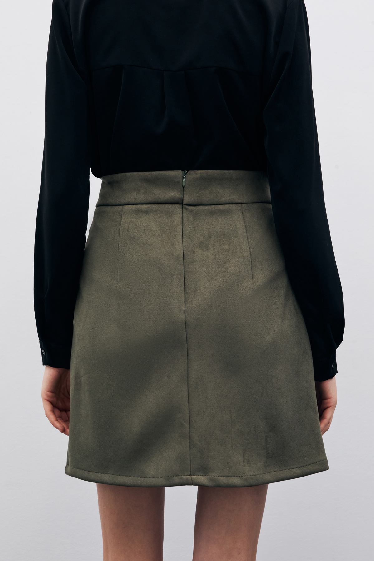 Kısa Süet Etek - Haki