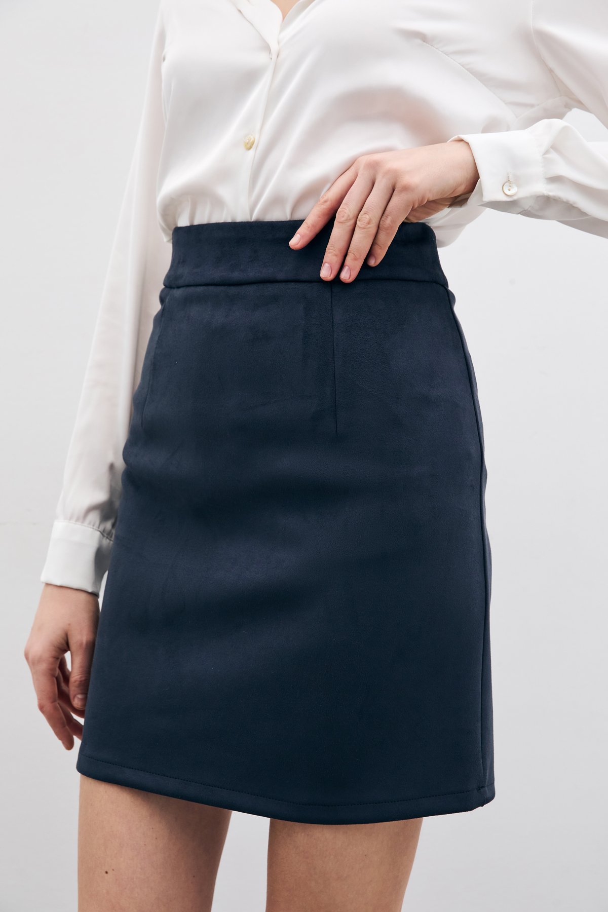 Kısa Süet Etek - Lacivert
