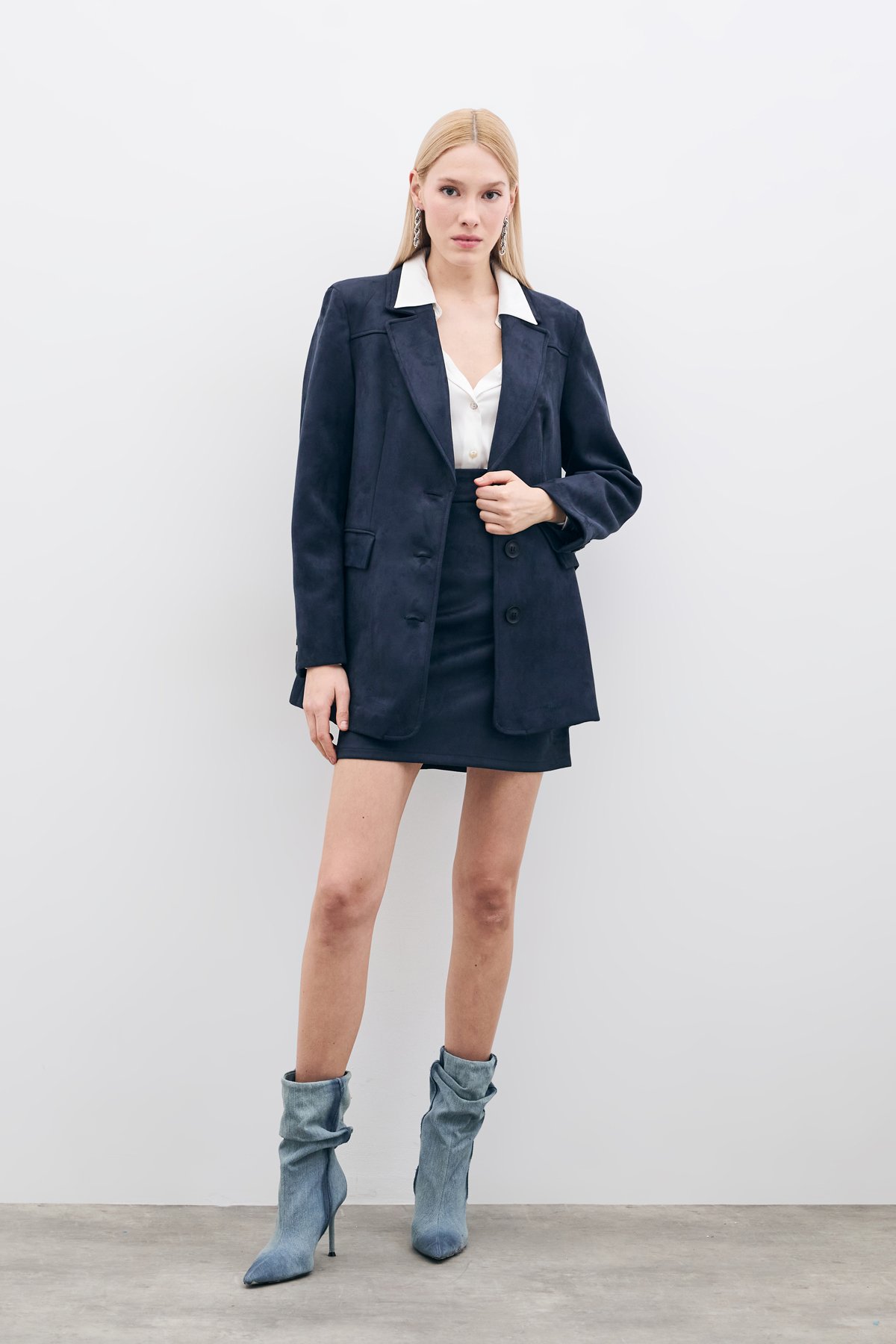 Kısa Süet Etek - Lacivert