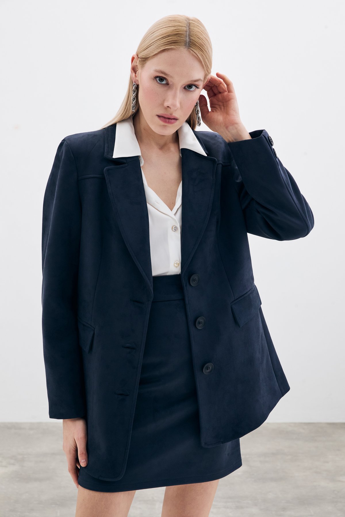 Kısa Süet Etek - Lacivert