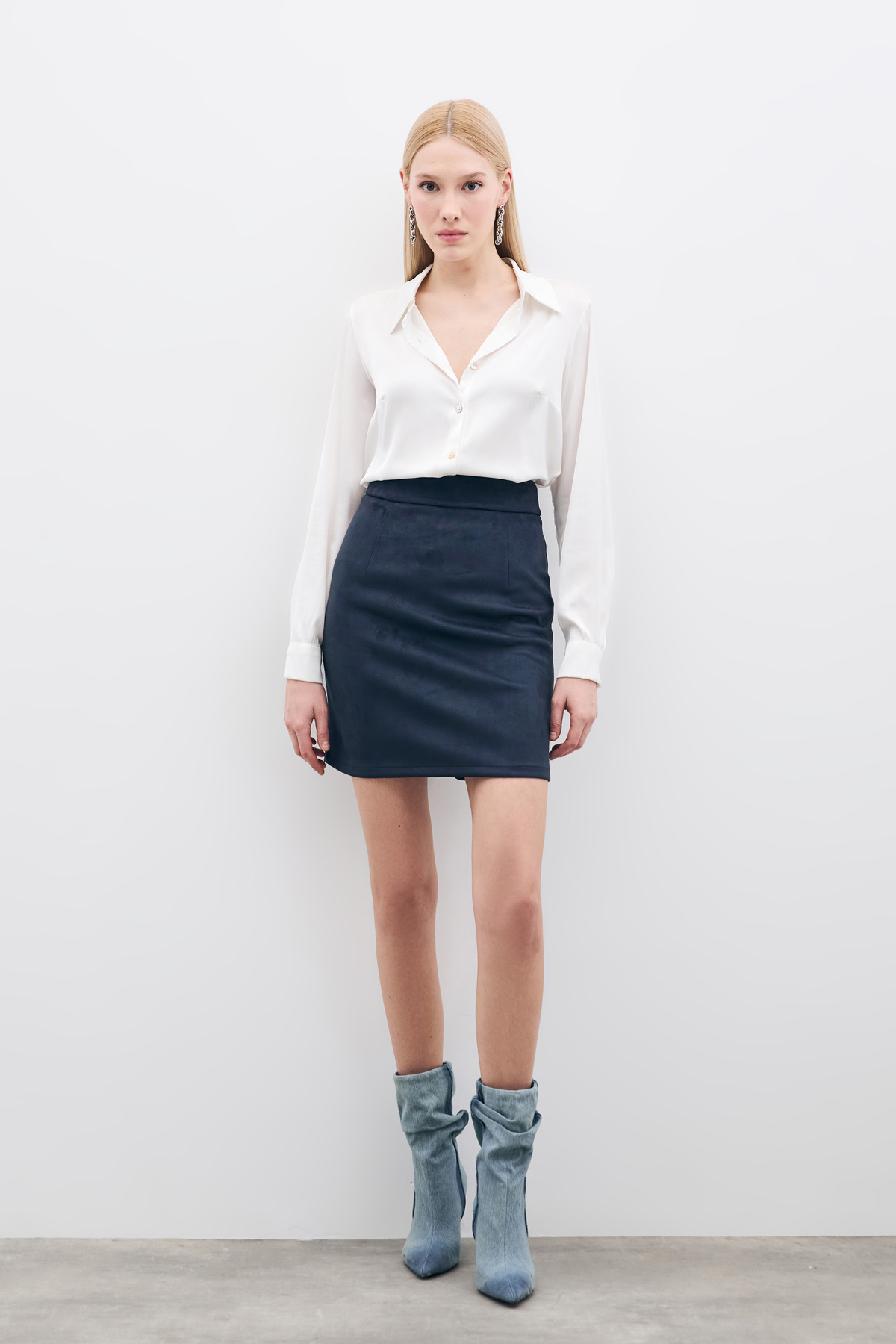Kısa Süet Etek - Lacivert