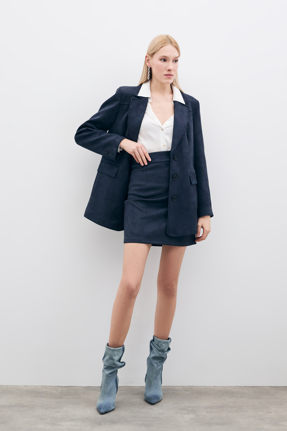 Kısa Süet Etek - Lacivert