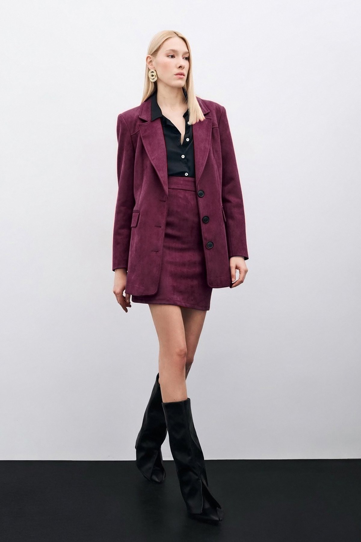 Kısa Süet Etek - Mürdüm