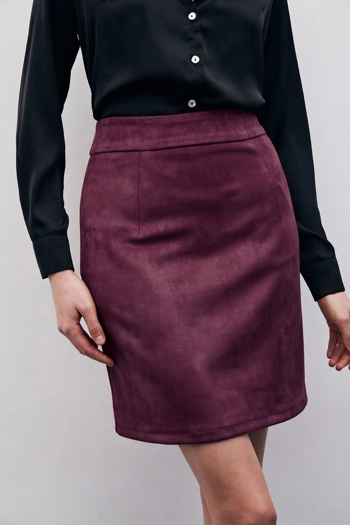 Kısa Süet Etek - Mürdüm