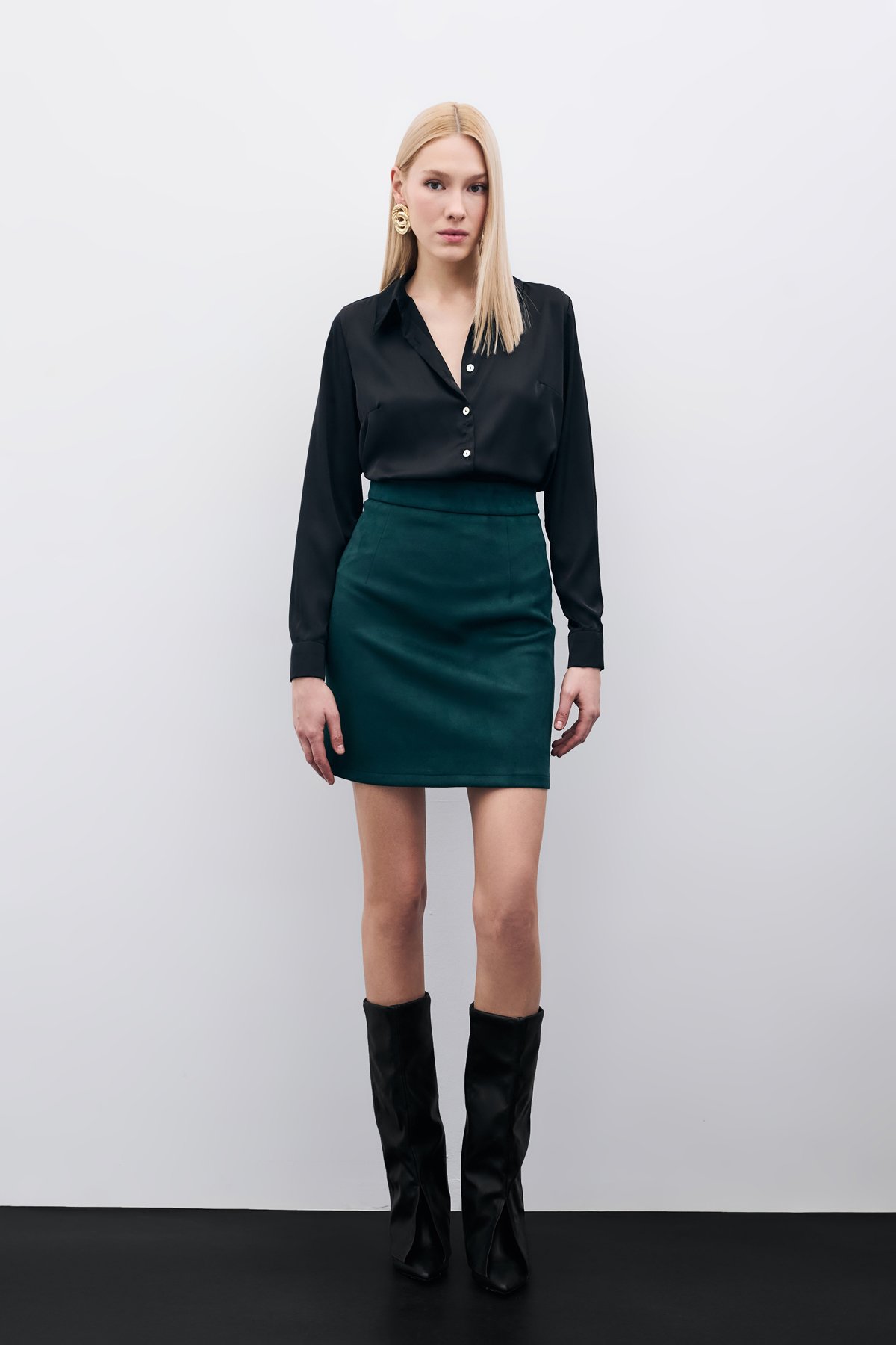 Kısa Süet Etek - Zümrüt