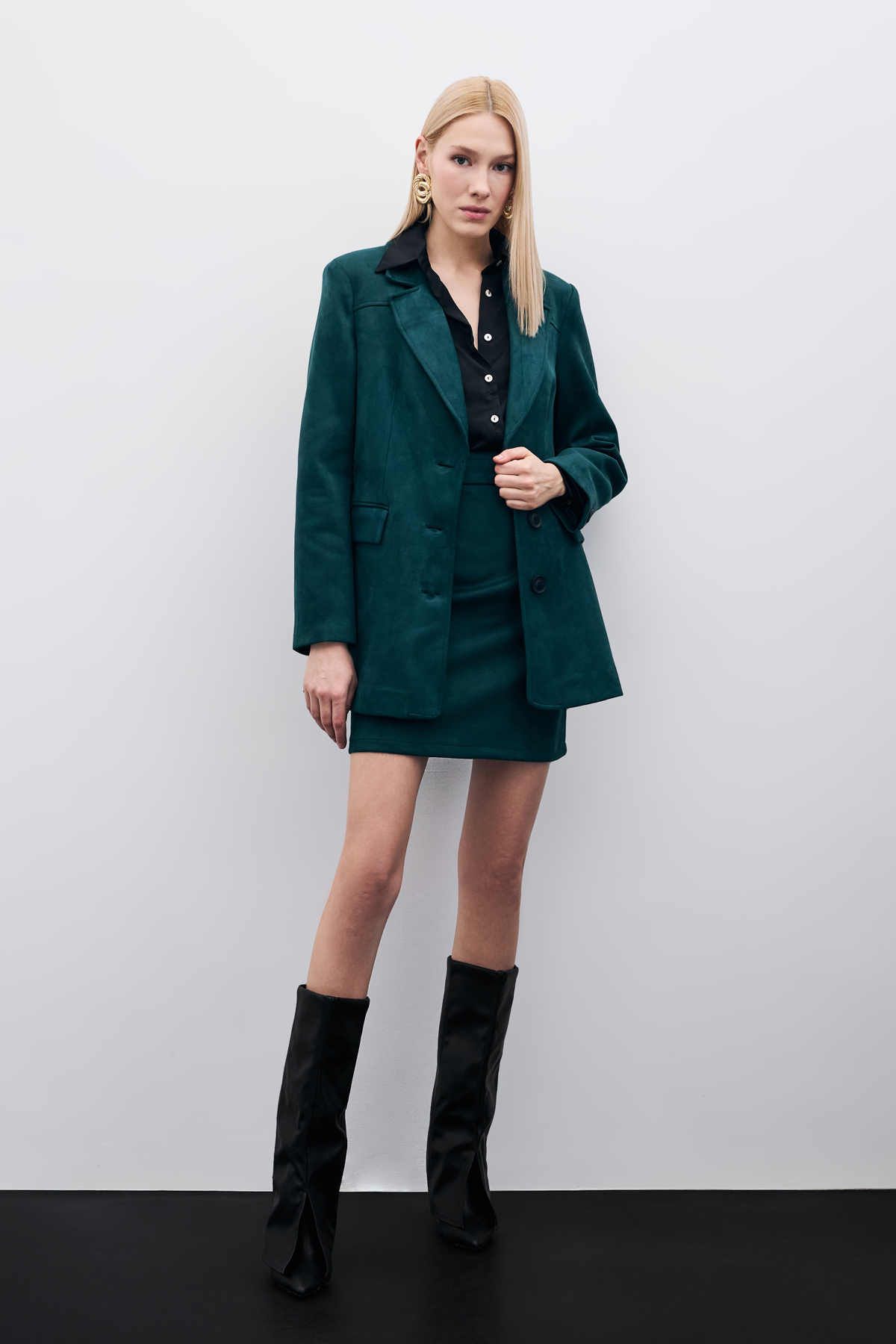 Kısa Süet Etek - Zümrüt