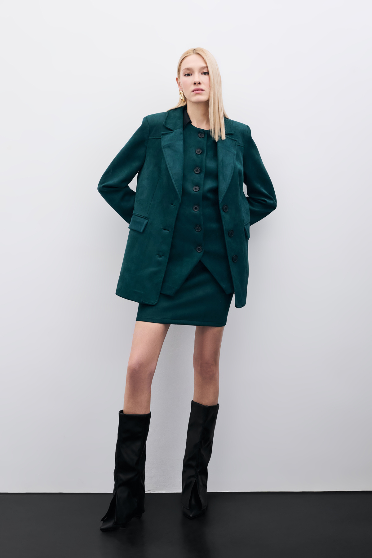 Kısa Süet Etek - Zümrüt