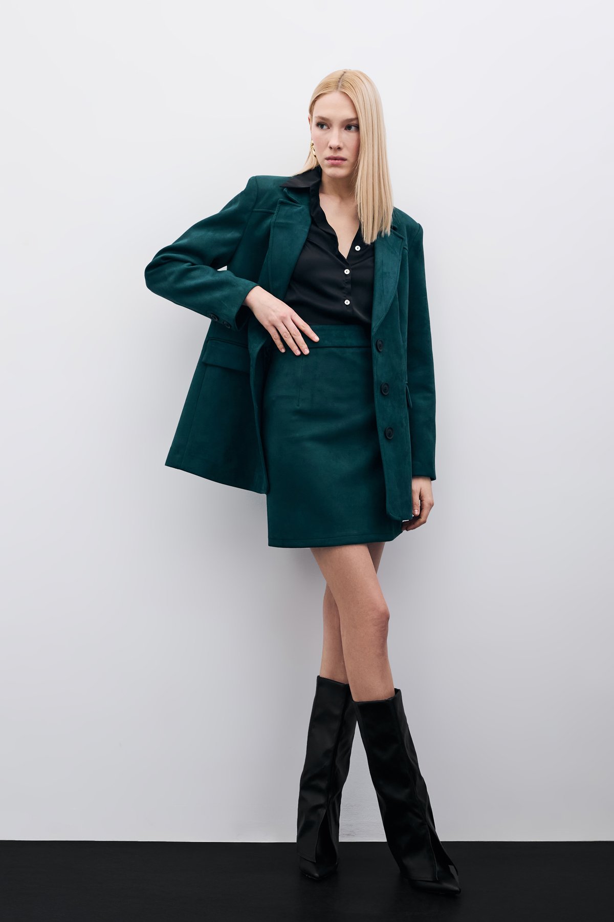 Kısa Süet Etek - Zümrüt