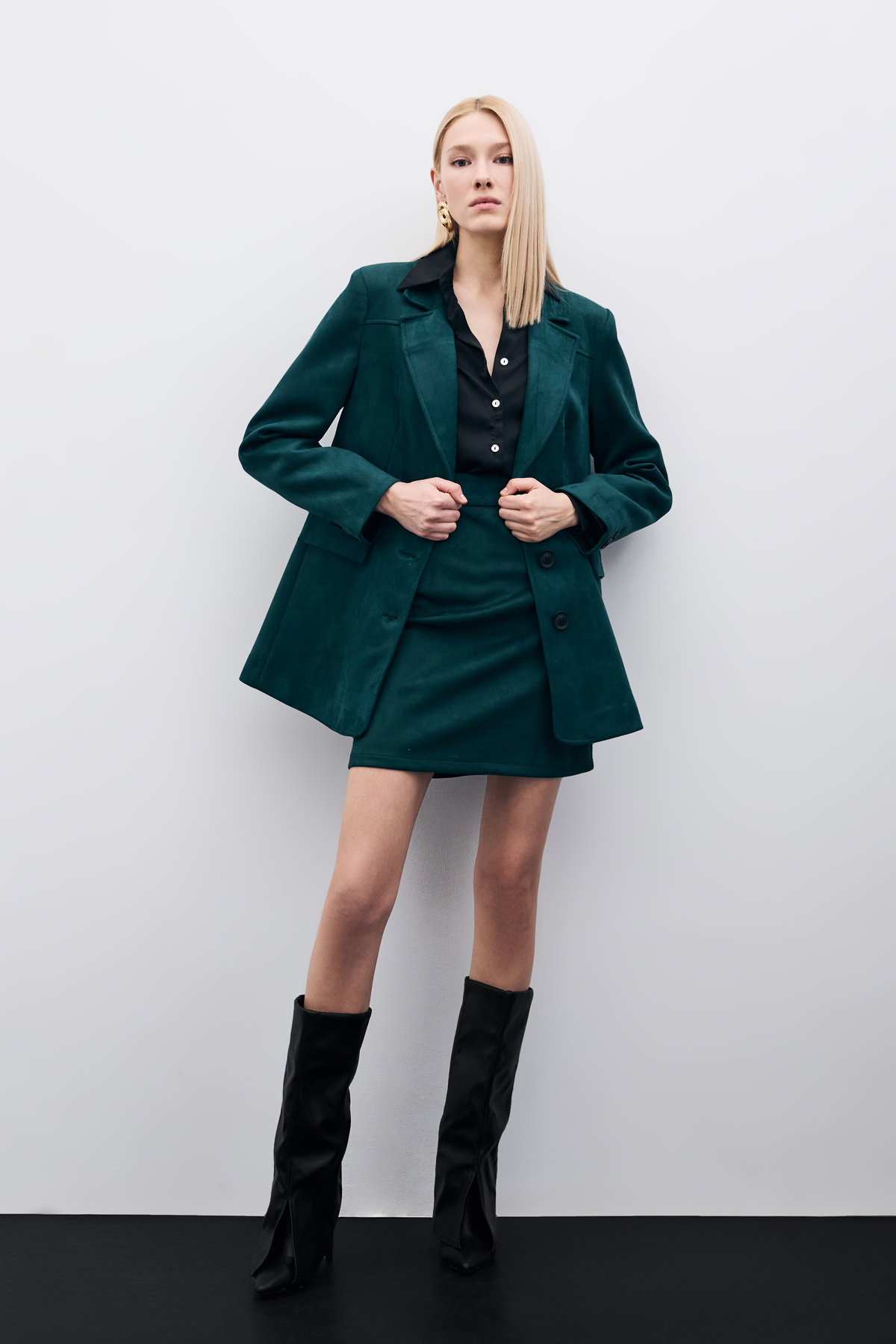 Kısa Süet Etek - Zümrüt