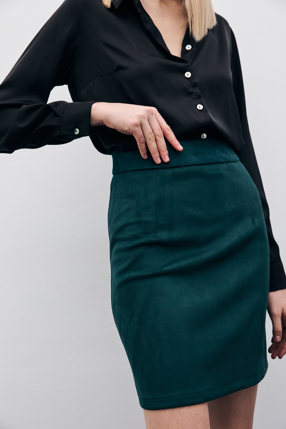 Kısa Süet Etek - Zümrüt