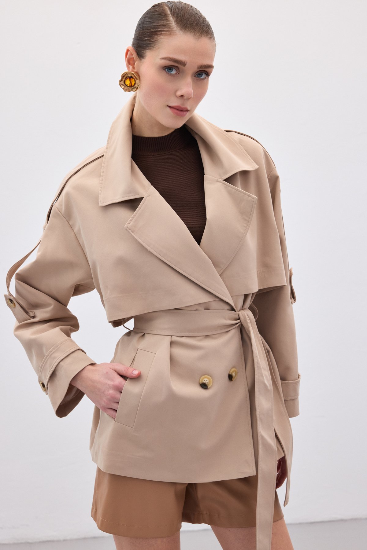 Kısa Trençkot - Bej