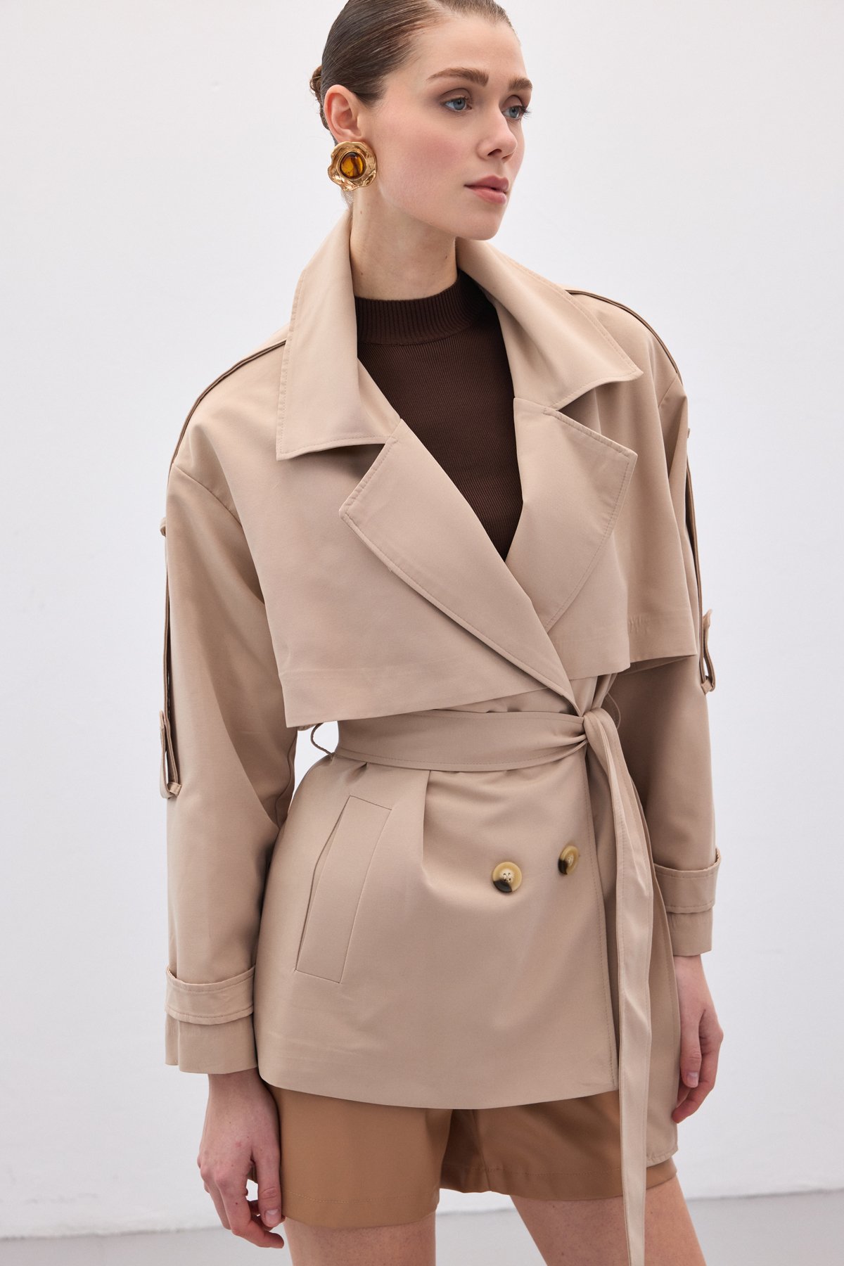 Kısa Trençkot - Bej