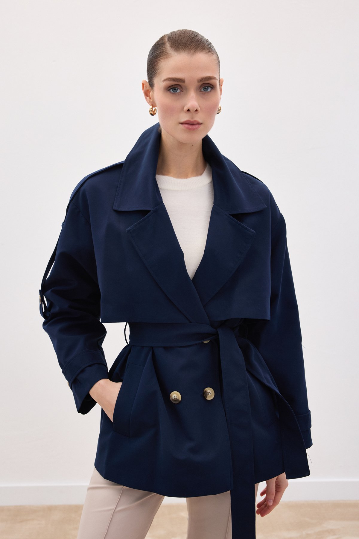 Kısa Trençkot - Lacivert