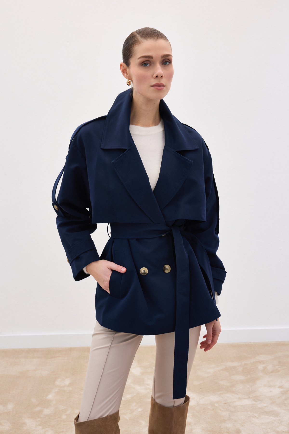 Kısa Trençkot - Lacivert