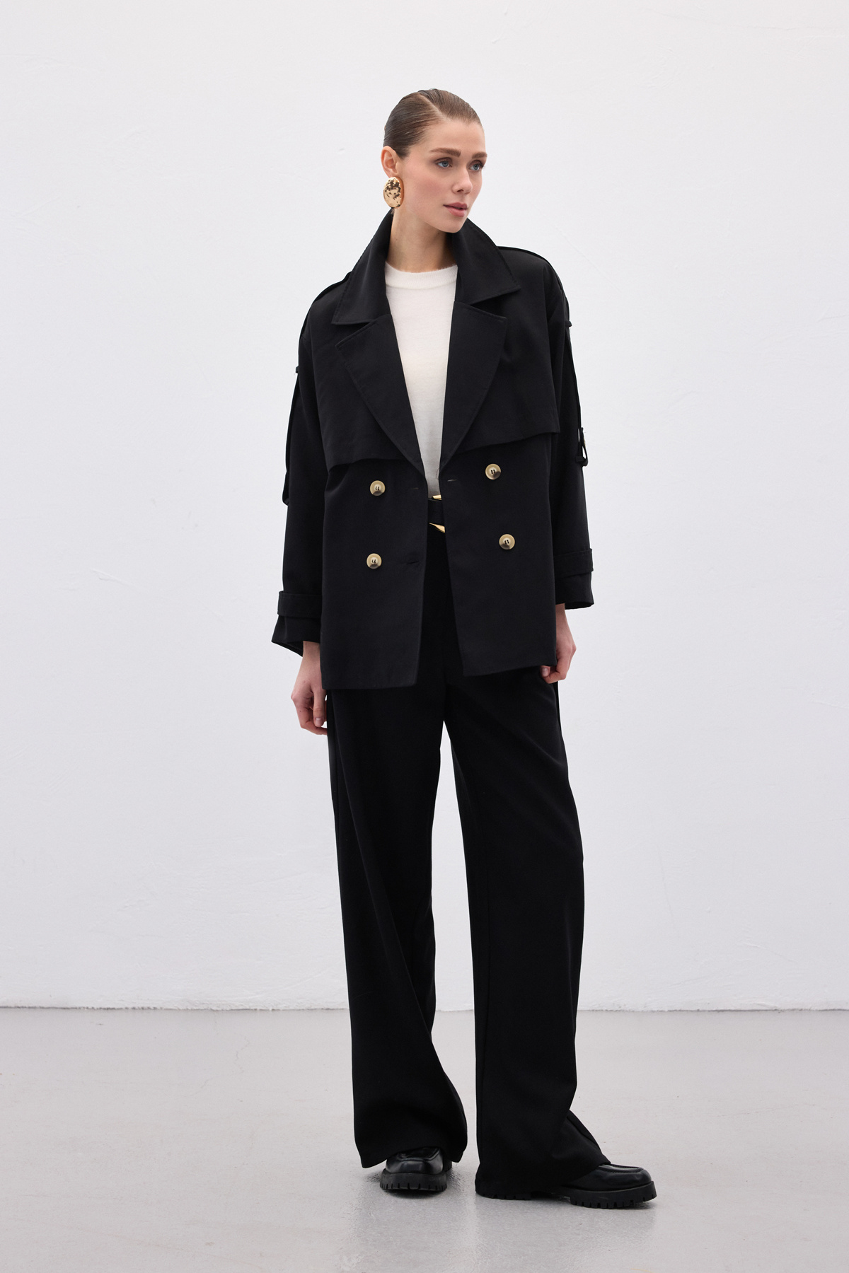 Kısa Trençkot - Siyah