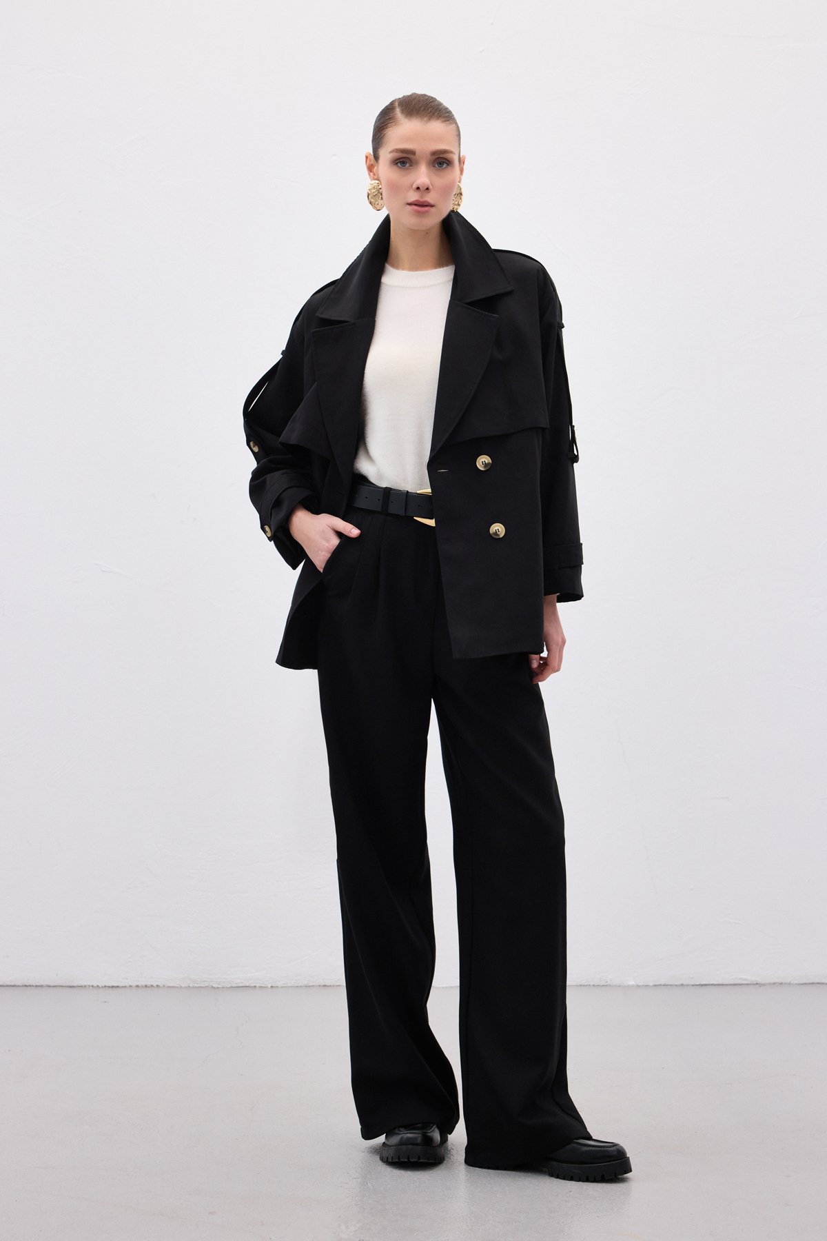 Kısa Trençkot - Siyah