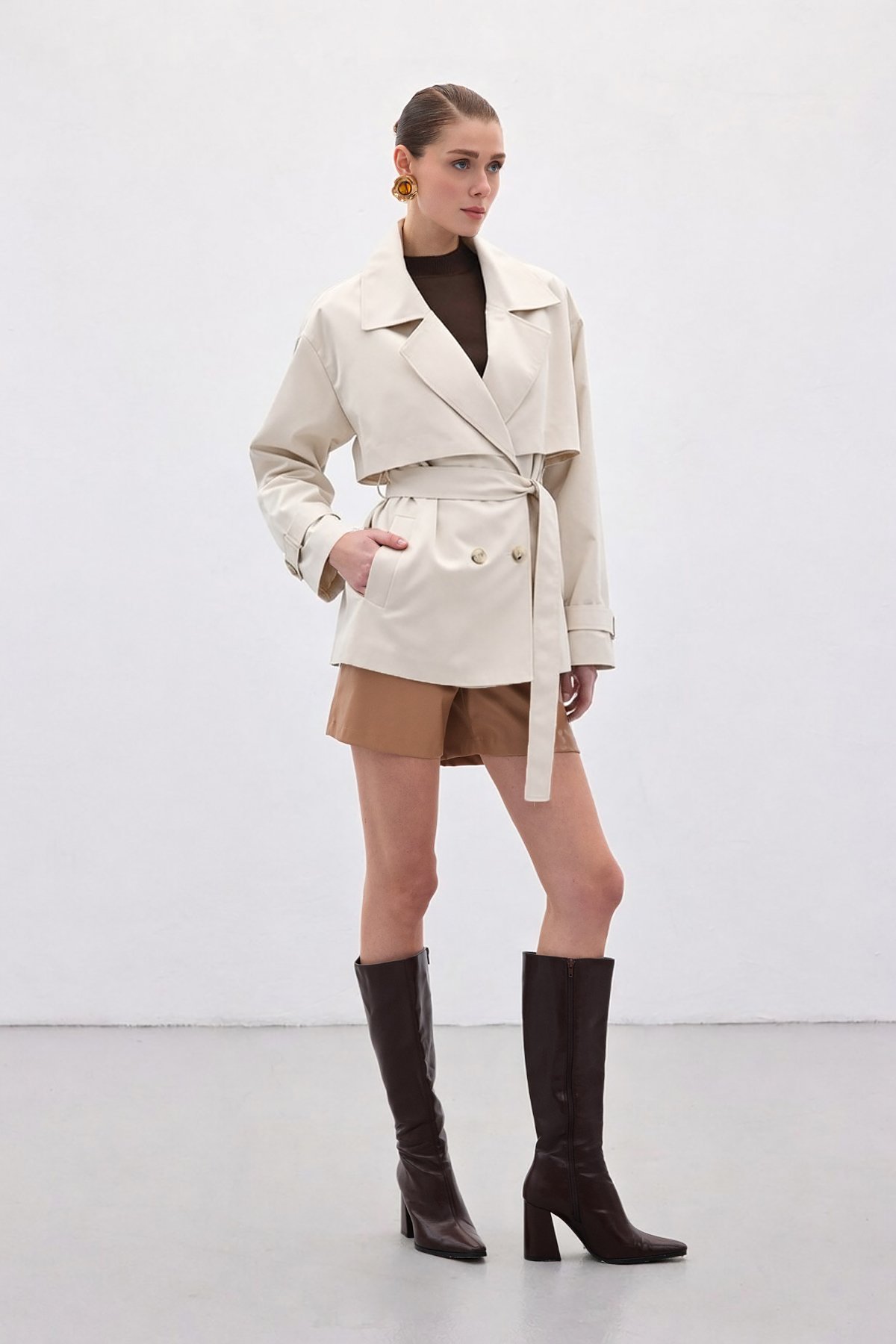 Kısa Trençkot - Taş