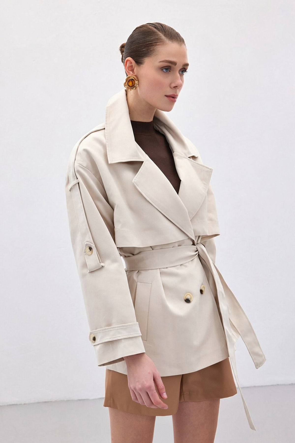 Kısa Trençkot - Taş