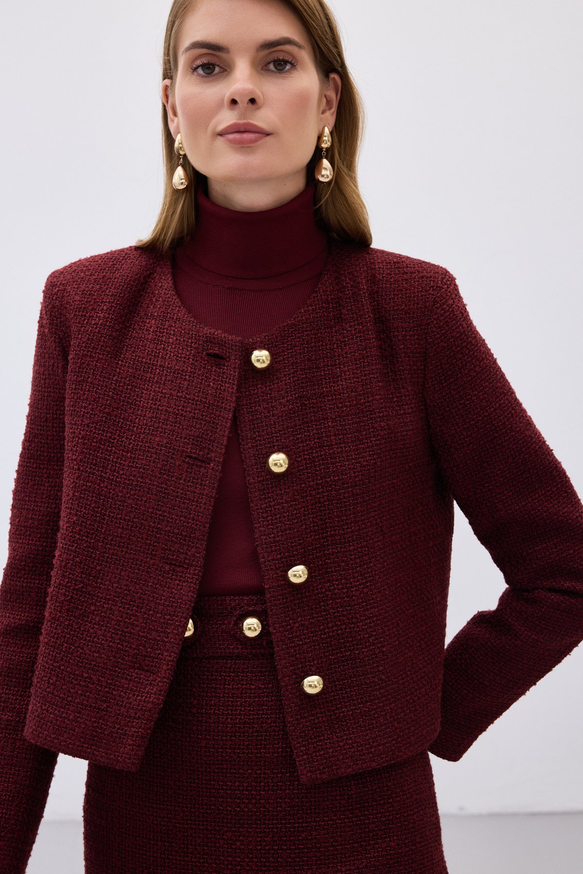 Kısa Tüvit Ceket - Bordo