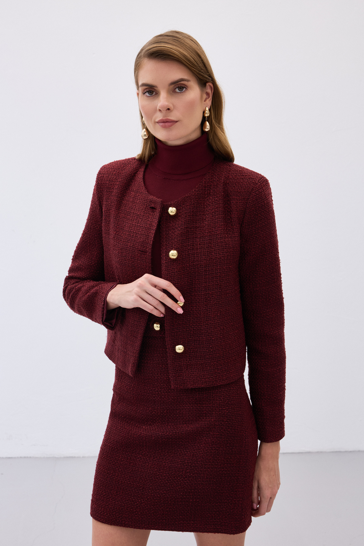 Kısa Tüvit Ceket - Bordo