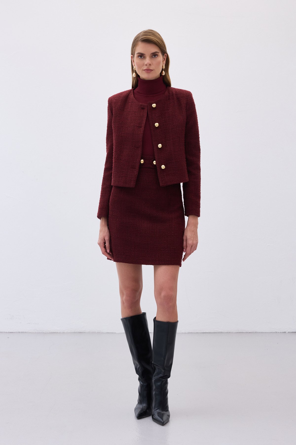 Kısa Tüvit Ceket - Bordo