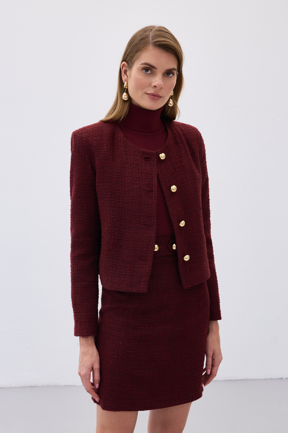 Kısa Tüvit Ceket - Bordo