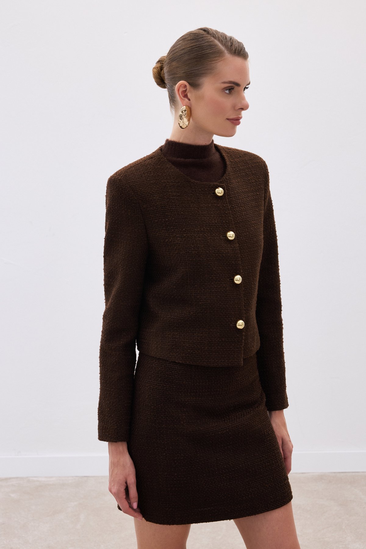 Kısa Tüvit Ceket - Kahve