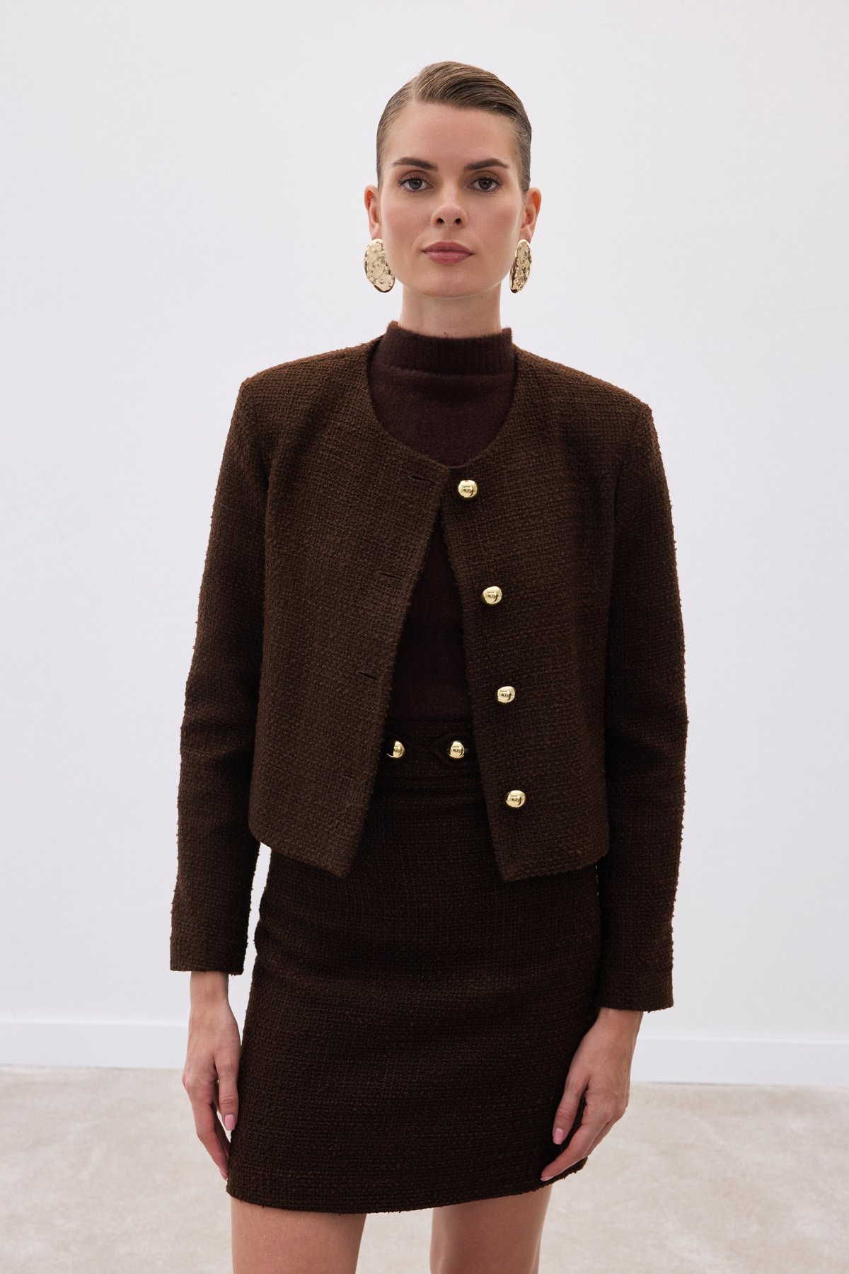 Kısa Tüvit Ceket - Kahve