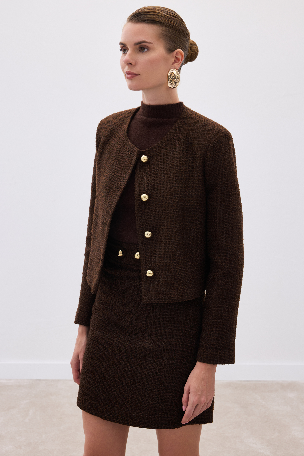 Kısa Tüvit Ceket - Kahve