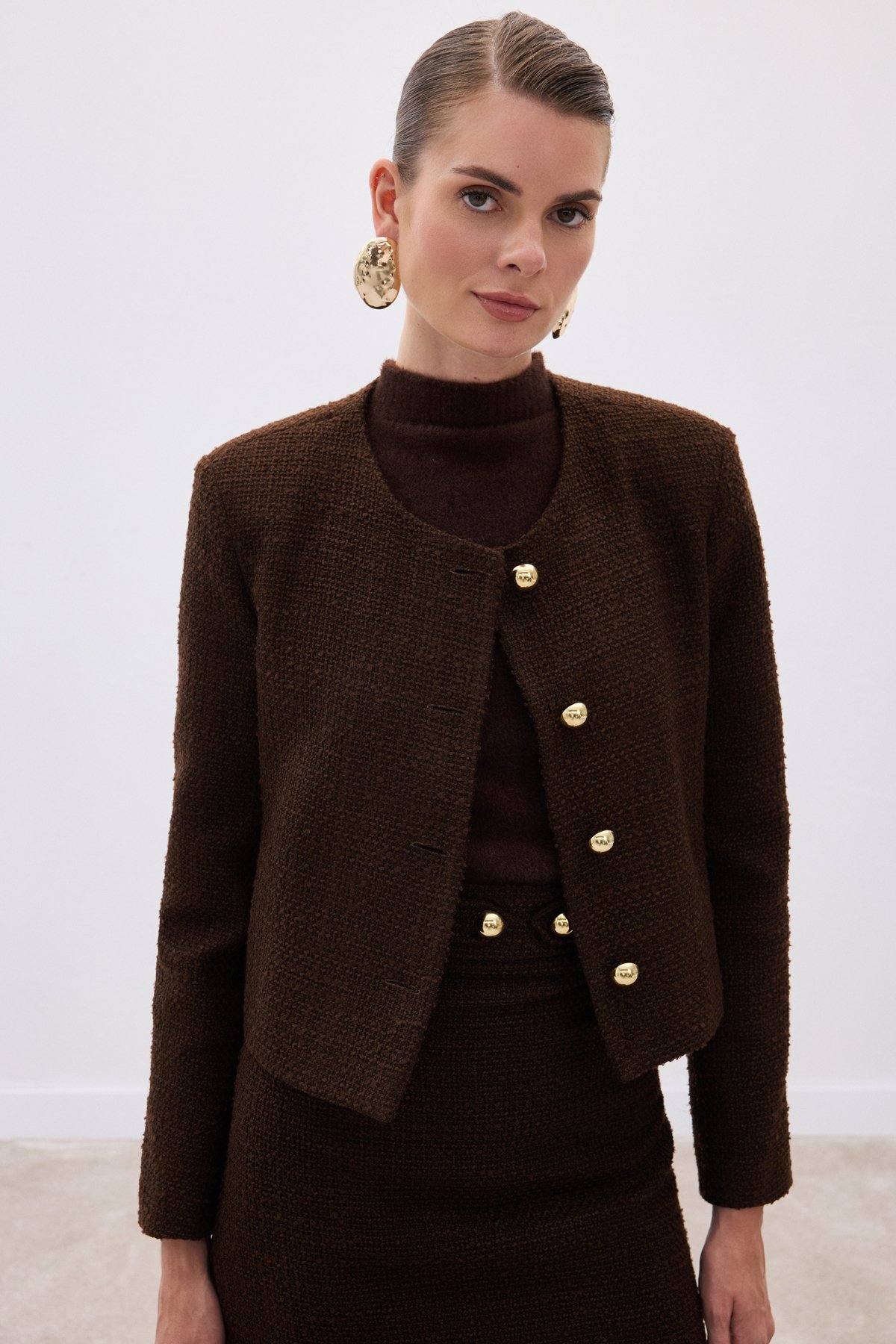 Kısa Tüvit Ceket - Kahve