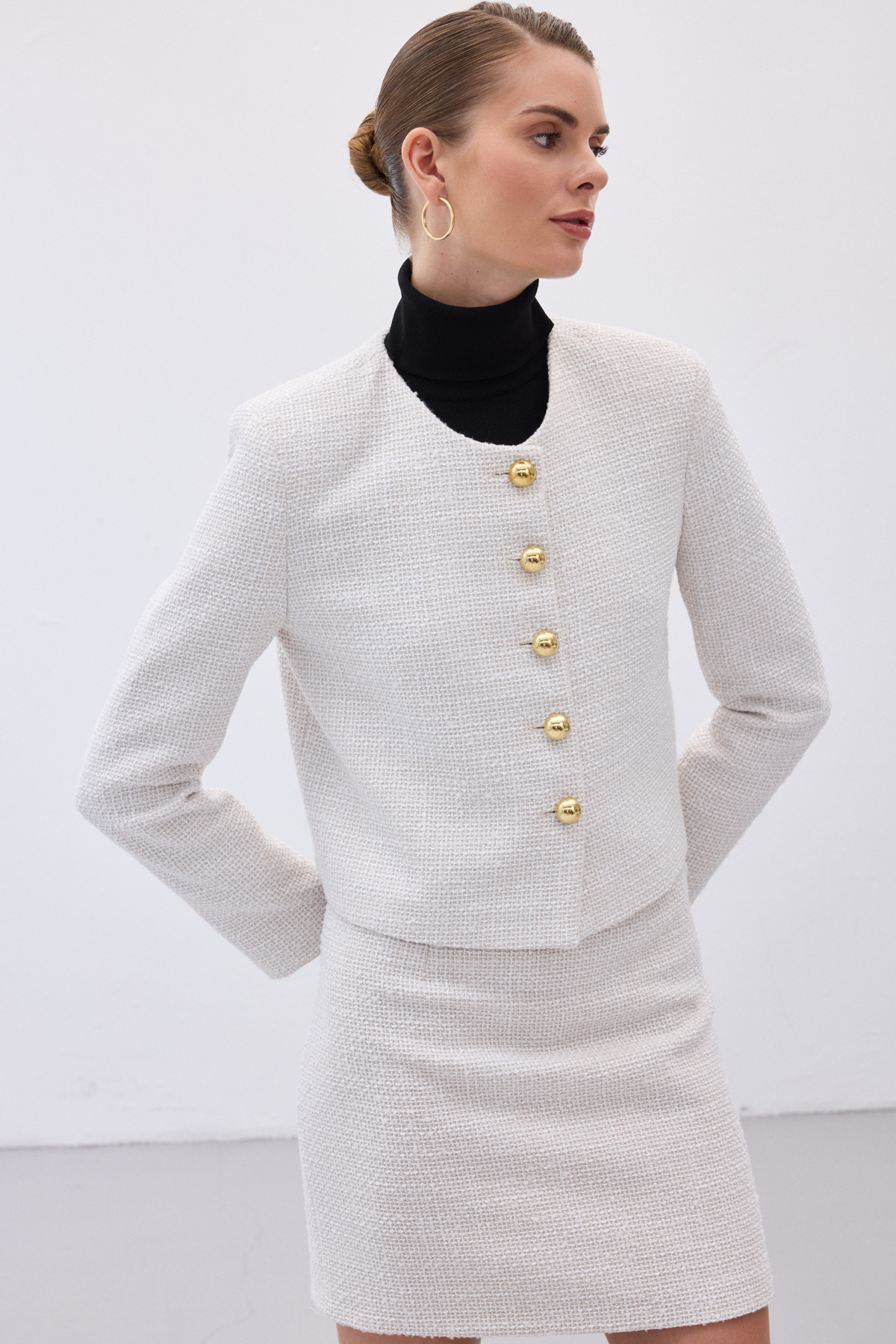 Kısa Tüvit Ceket - Taş