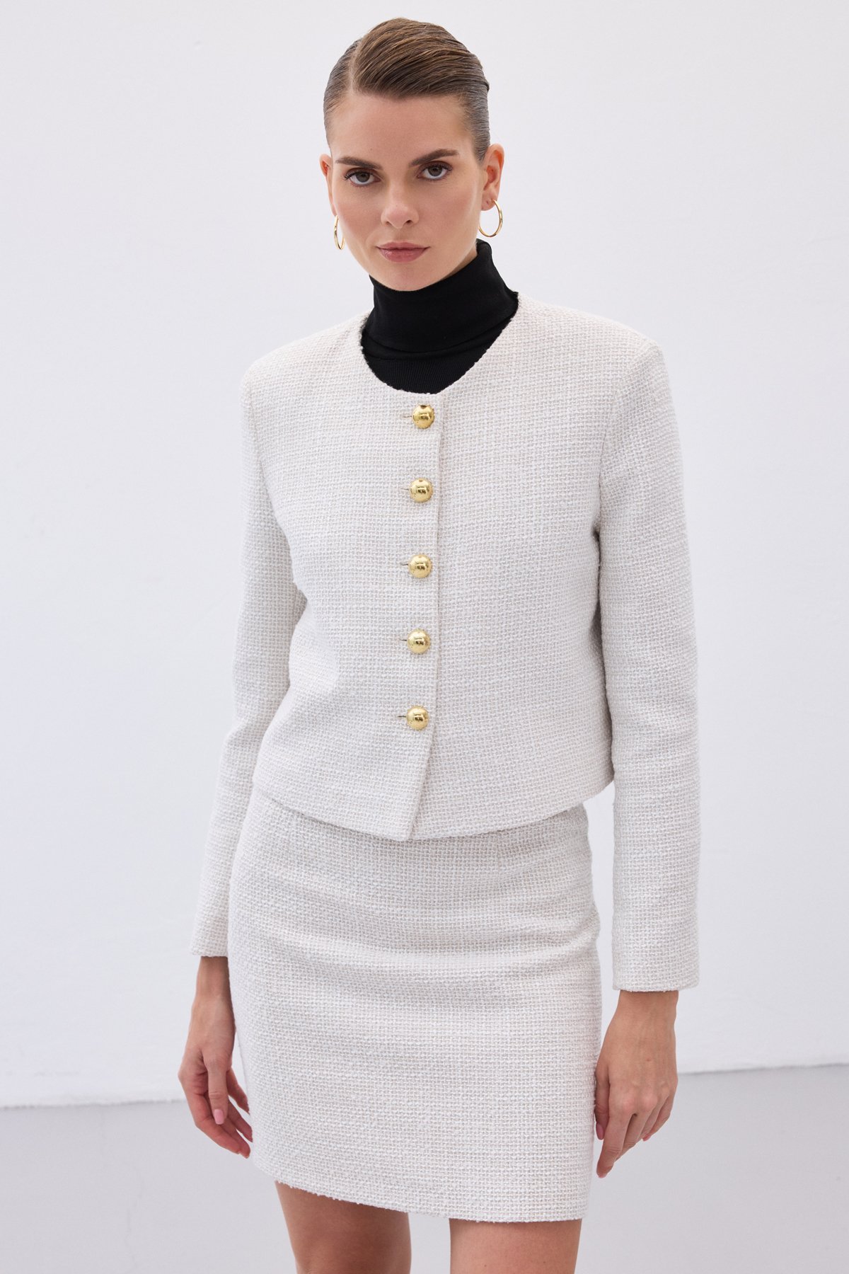 Kısa Tüvit Ceket - Taş