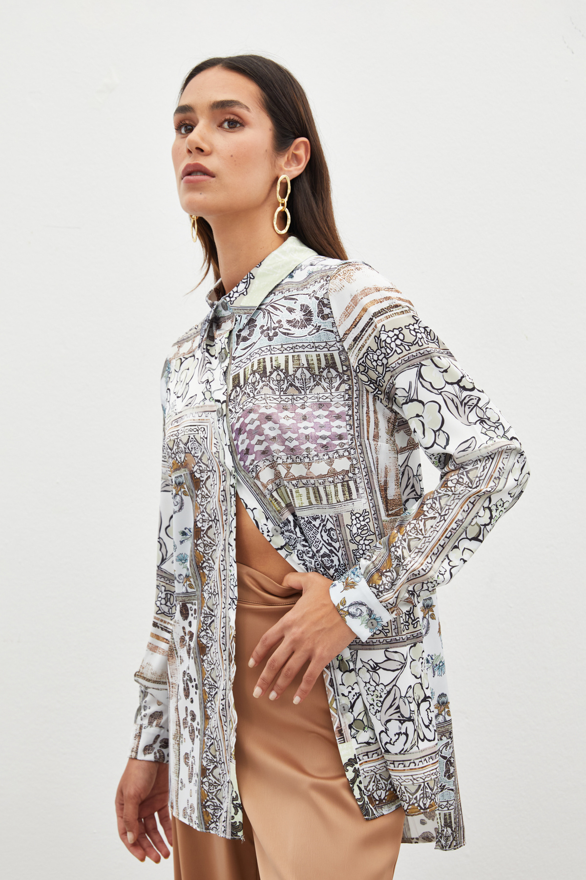 Klasik Desenli Gömlek - CAMEL