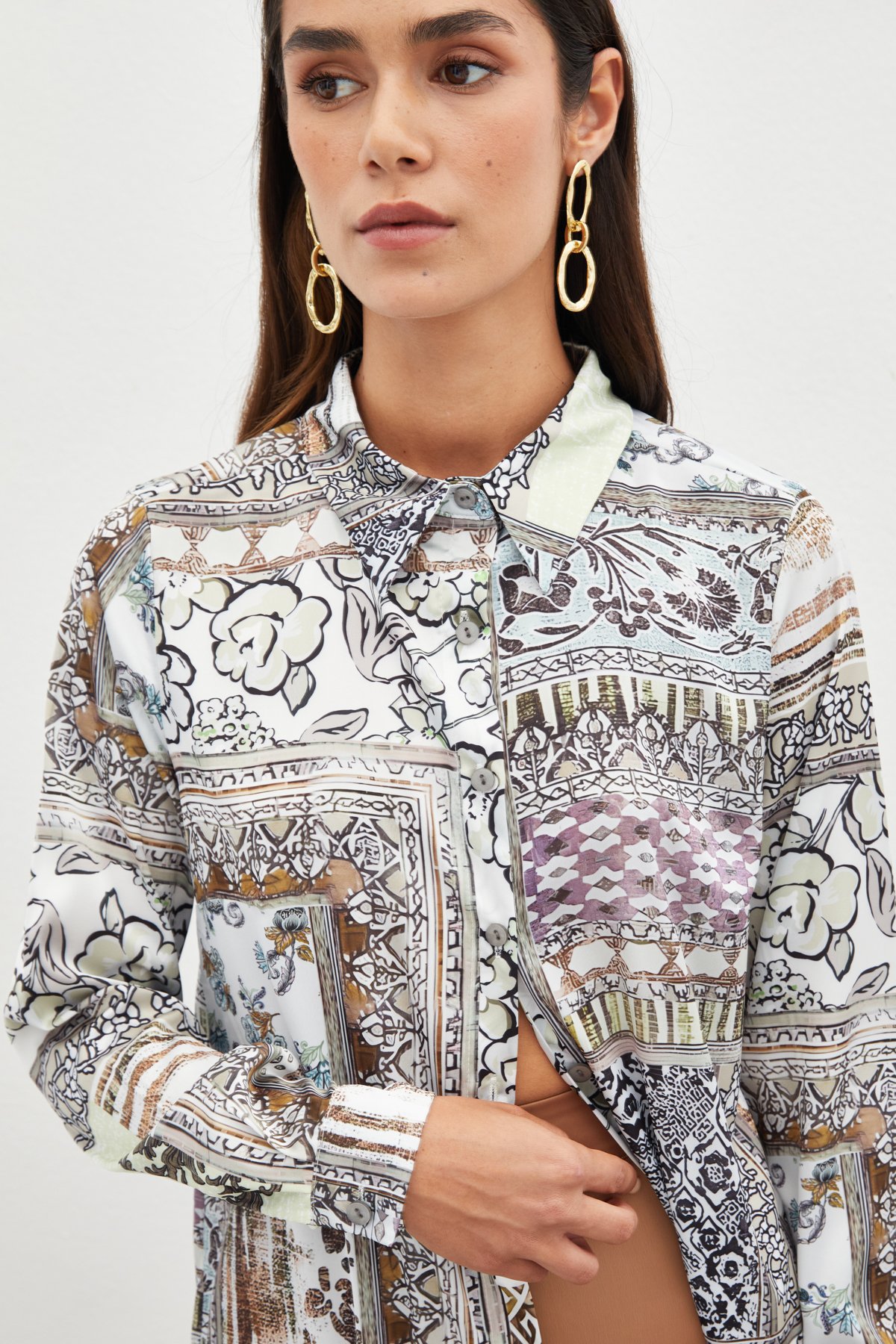 Klasik Desenli Gömlek - CAMEL