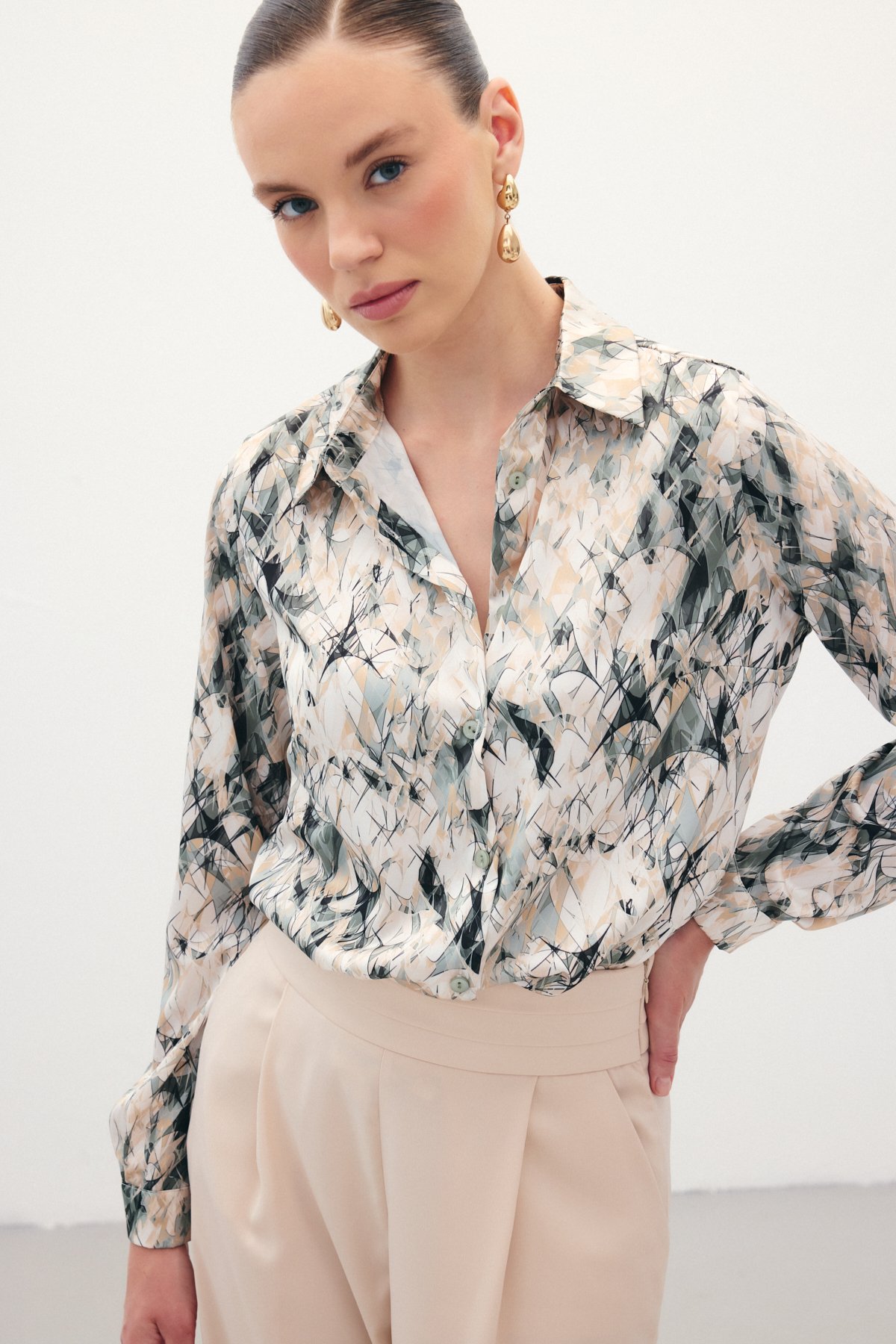 Klasik Desenli Gömlek - Haki