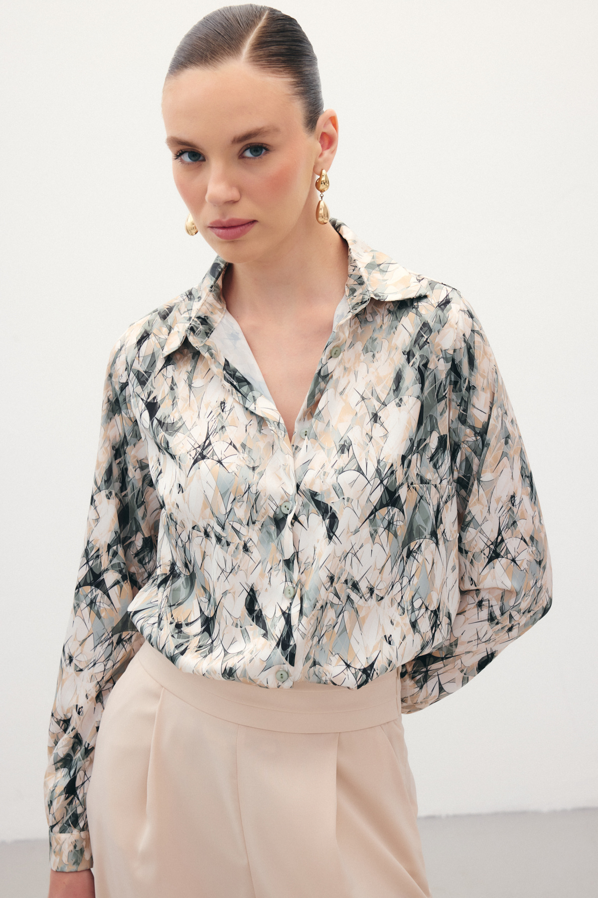 Klasik Desenli Gömlek - Haki