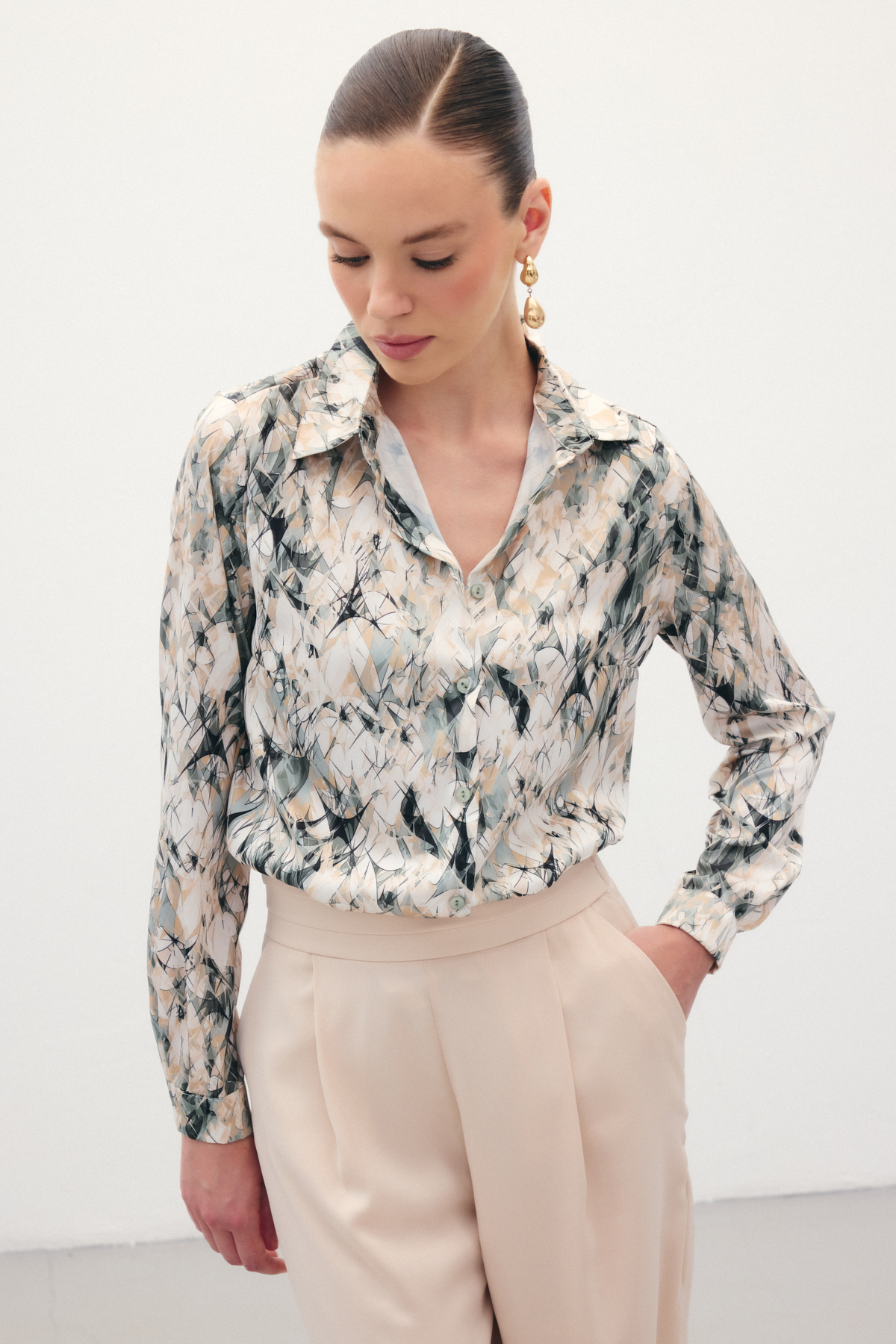 Klasik Desenli Gömlek - Haki