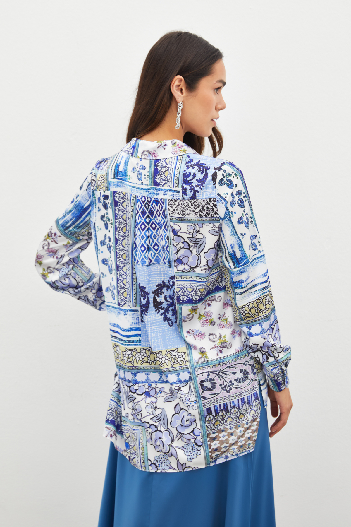 Klasik Desenli Gömlek - SAX MAVİ