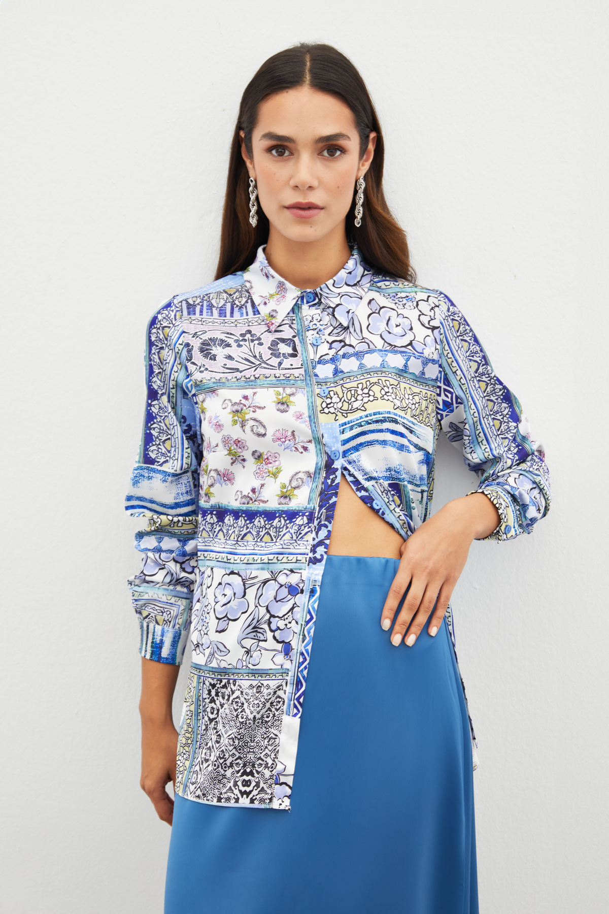 Klasik Desenli Gömlek - SAX MAVİ