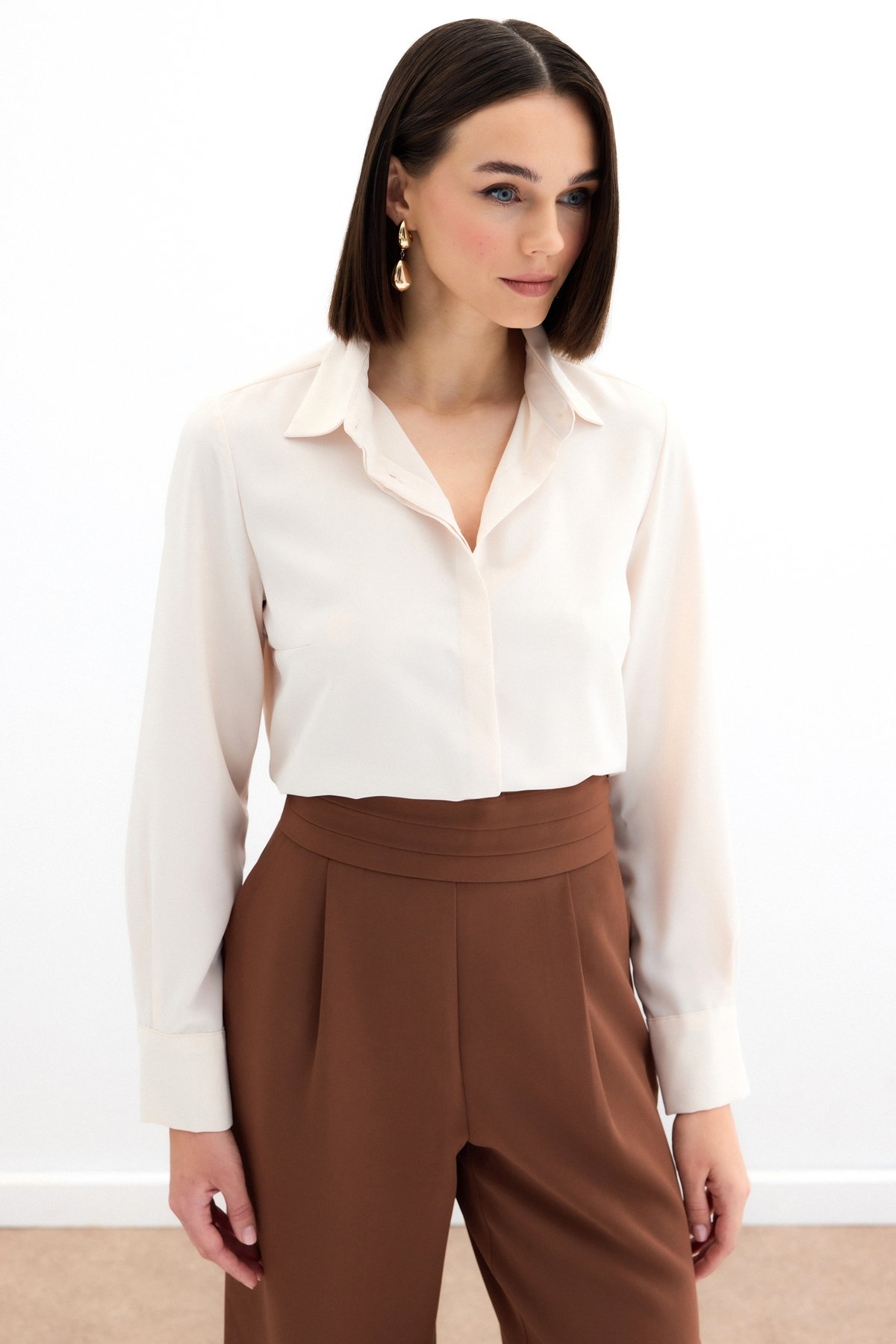 Klasik Düz Gömlek - Bej