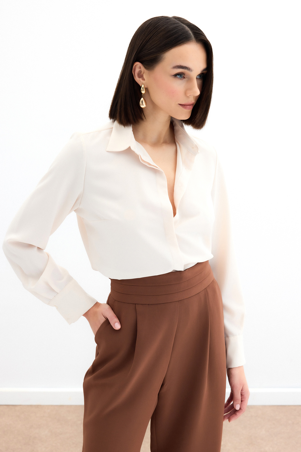 Klasik Düz Gömlek - Bej