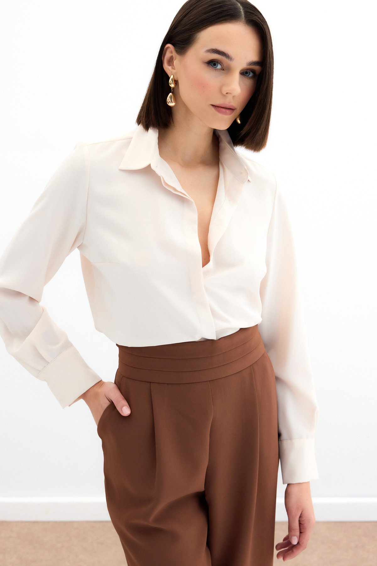 Klasik Düz Gömlek - Bej