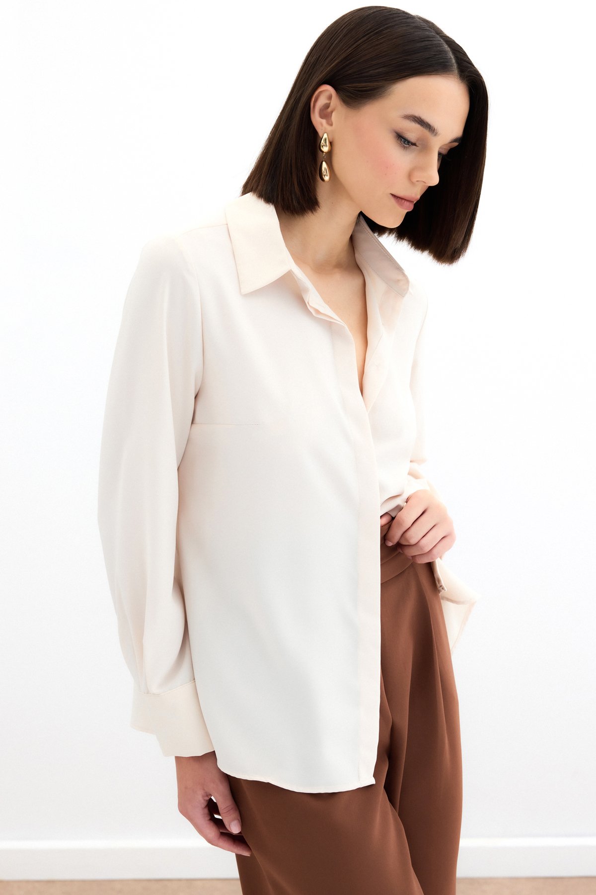 Klasik Düz Gömlek - Bej