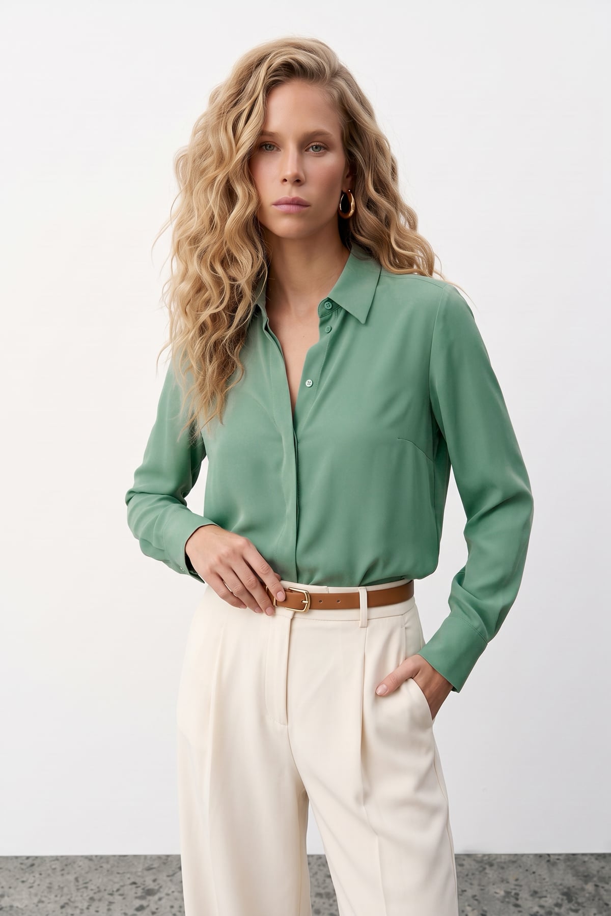 Classic Plain Shirt - Green almond